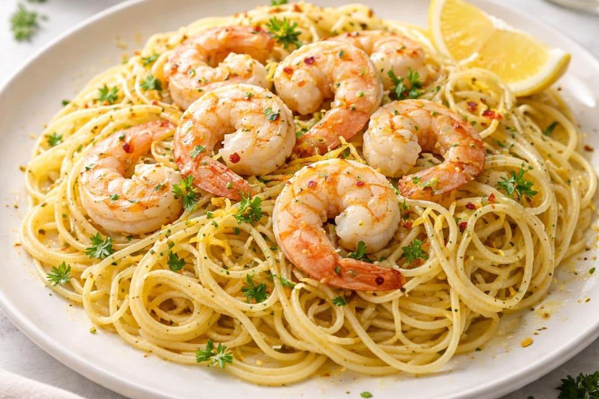 Quick Lemon Garlic Shrimp Pasta