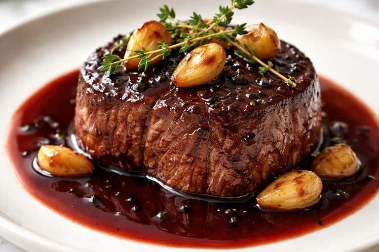 Sous Vide Filet Mignon with Red Wine Reduction